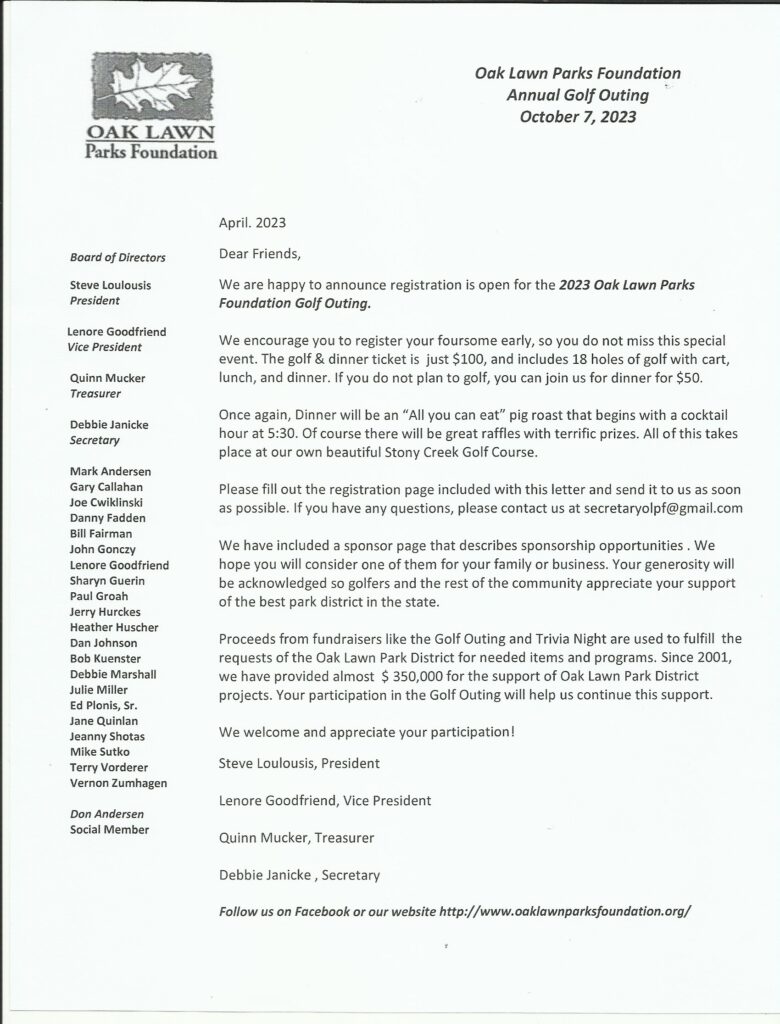 2023 OLPF golf letter
